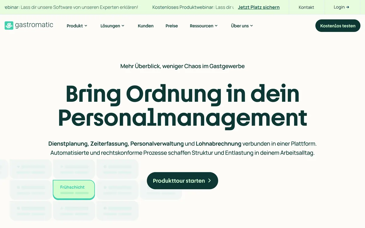 Screenshot der Startseite von gastromatic.de, aufgenommen im August 2026