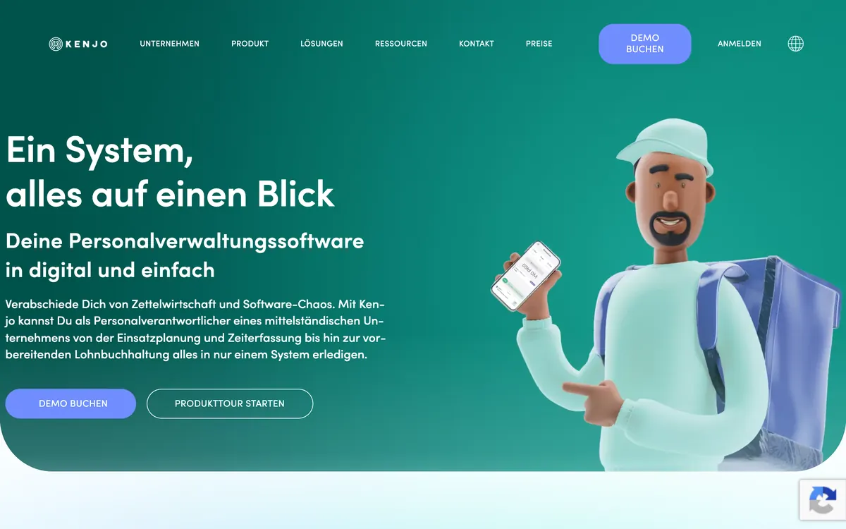 Screenshot der Startseite von kenjo.io, aufgenommen im August 2026