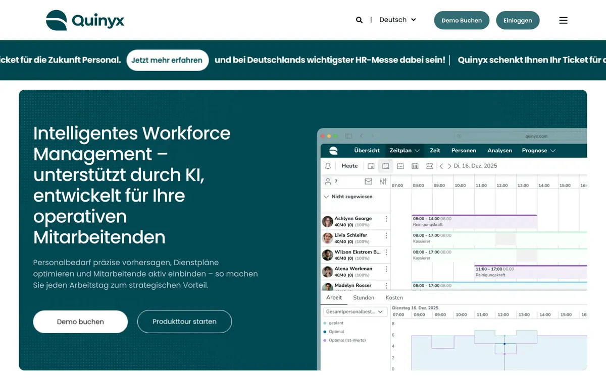 Screenshot der Startseite von quinyx.com, aufgenommen im August 2026