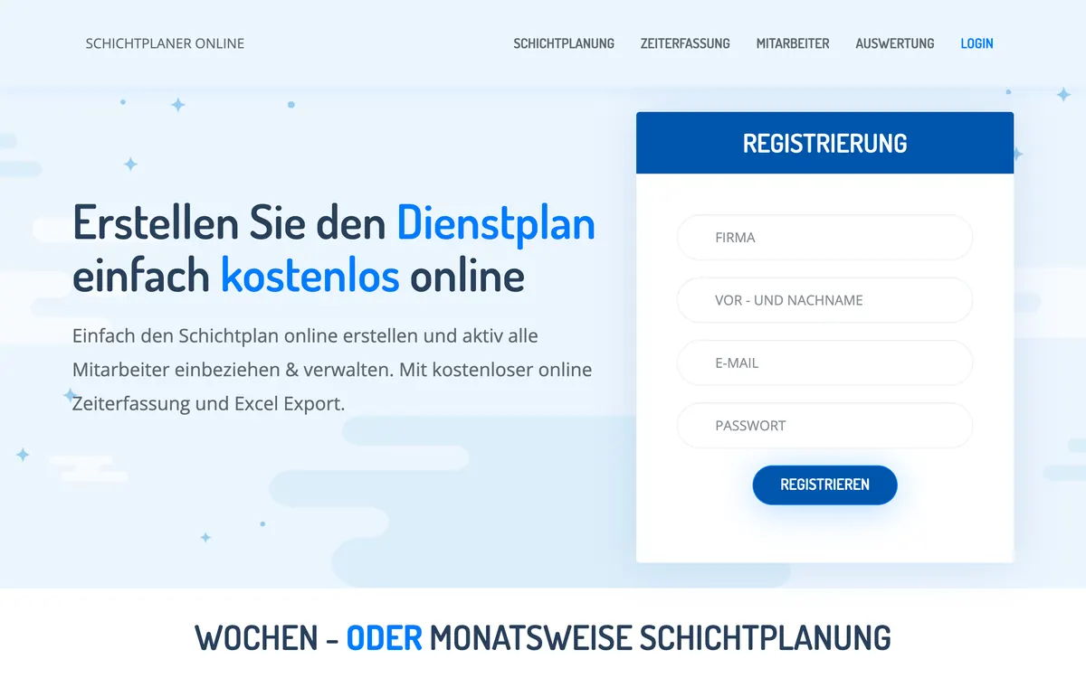 Screenshot der Startseite von schichtplaner-online.de, aufgenommen im August 2026